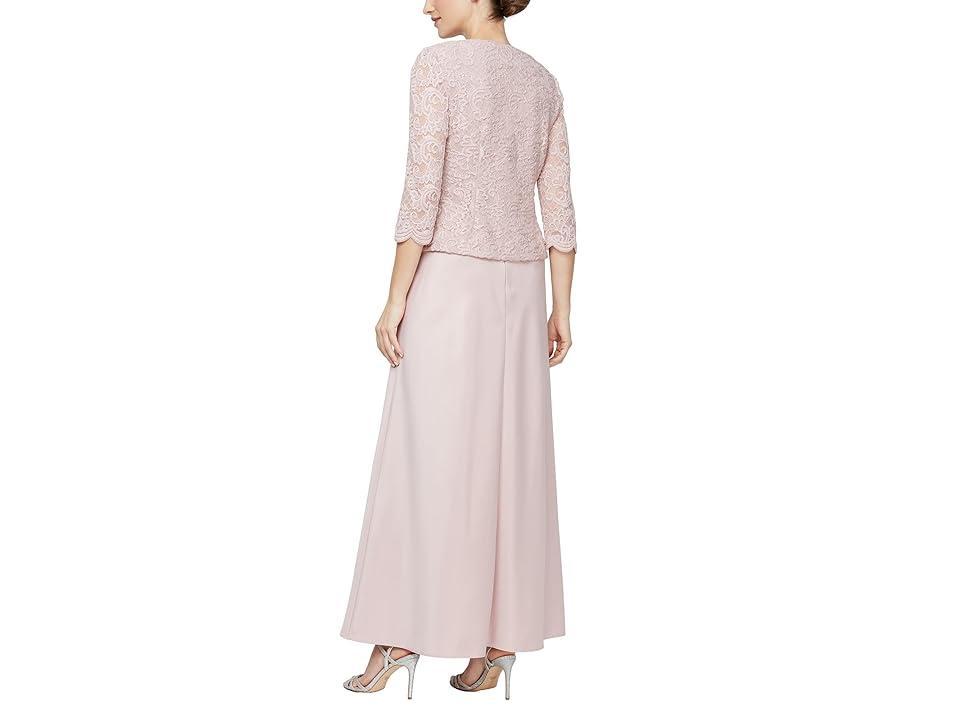 Alex Evenings Long Mock Jacket Dress with Open Jacket, Scoop Neck Bodice and Scallop Detail (Blush) Women's Dress Product Image