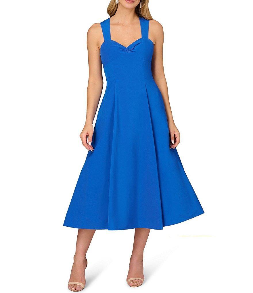 Aidan Mattox Taffeta Sweetheart Neck Twist Front Sleeveless Open Back Double Pleat Midi Dress Product Image