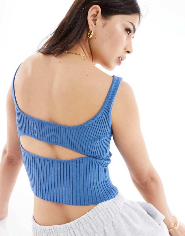 Sixth June knit tank top with open back in blue Product Image