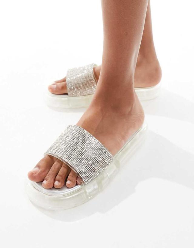 Simmi London Fan flat sandal with embellished upper in silver Product Image