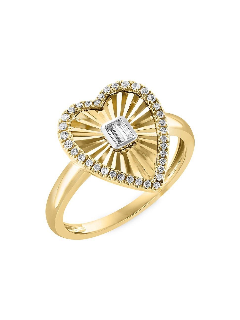 Womens 14K Yellow Gold & 0.21 TCW Diamond Heart Ring Product Image