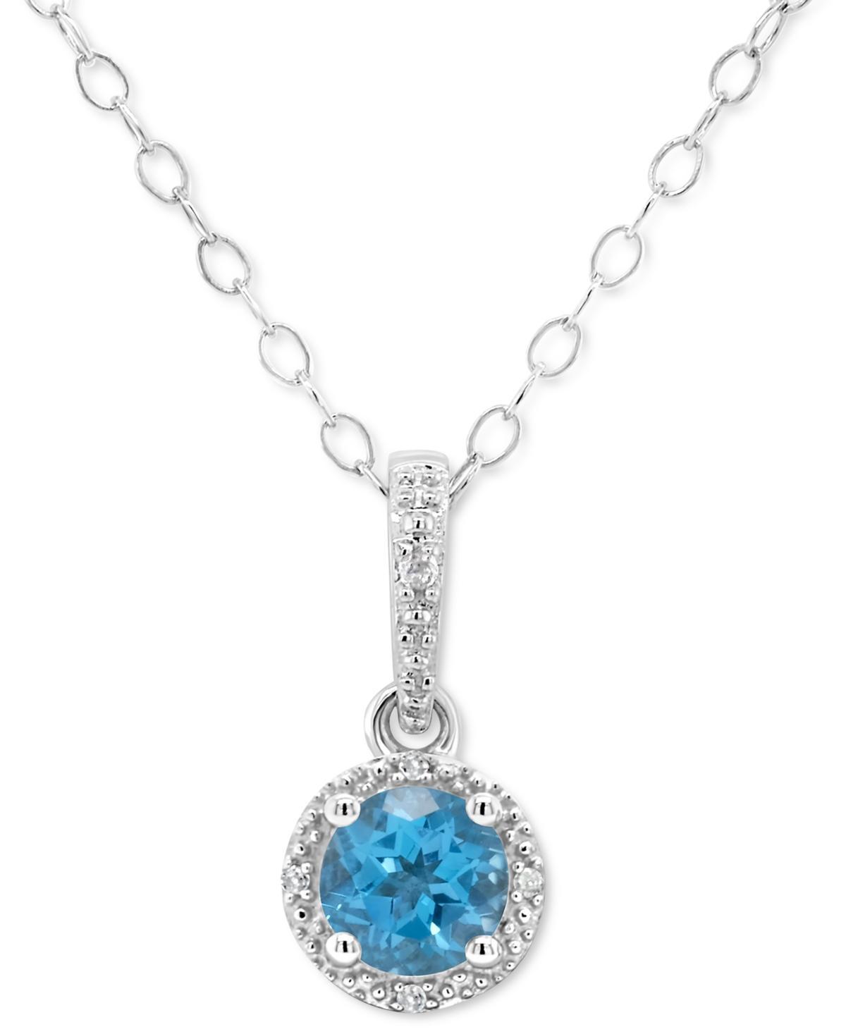 Belk & Co Sterling Silver 6Mm Round Blue Topaz Diamond Accent Halo Pendant Necklace Product Image