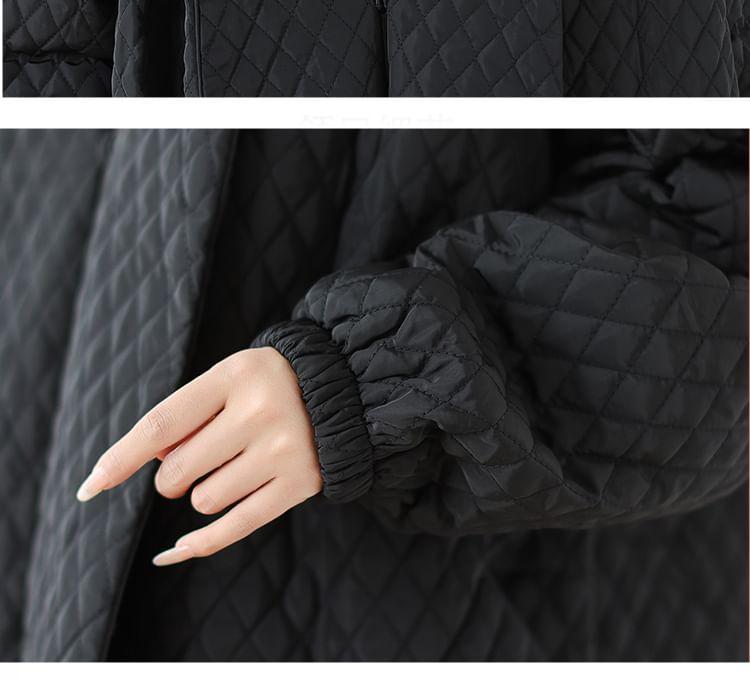 Plain Quilted Button-Up Long Coat Product Image