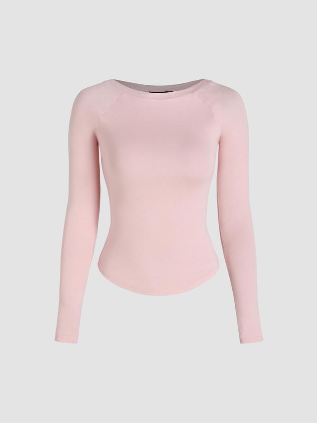 Round Neckline Solid Long Sleeve Tee Product Image