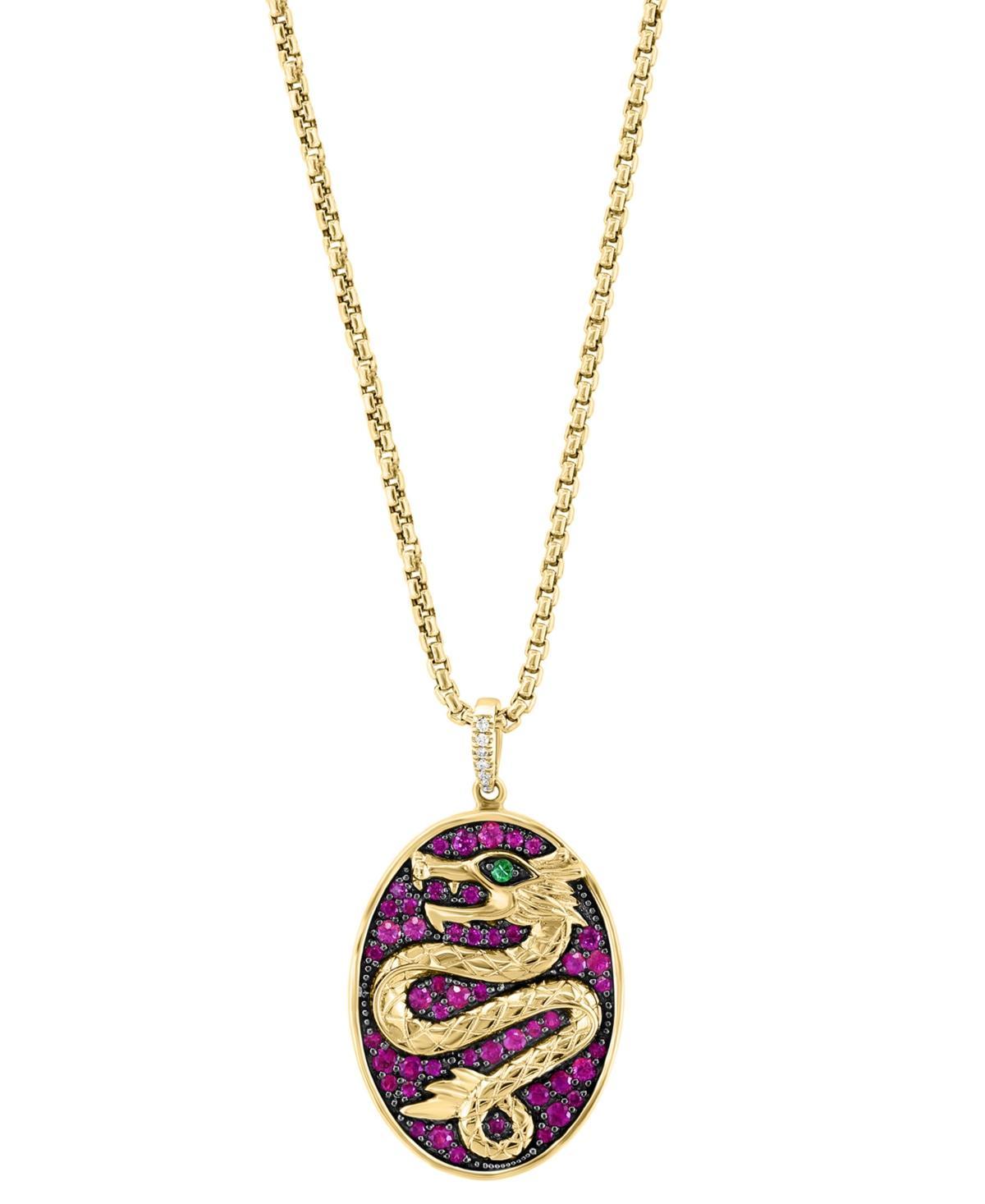 Effy Mens Ruby (1 ct. t.w.), Tsavorite Accent, & Diamond Accent Dragon Oval Disc 22 Pendant Necklace in Gold-Plated Silver Product Image