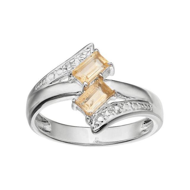 Gemminded Sterling Silver Citrine & White Topaz Two Stone Bypass Ring, Womens Orange Product Image