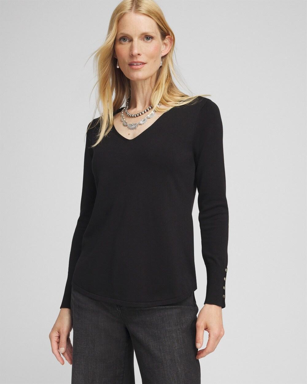 Women's Button Detail V-Neck Pullover Sweater Product Image