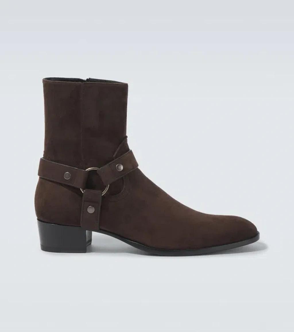 SAINT LAURENT Wyatt Harness Suede Ankle Boots In Brown product image