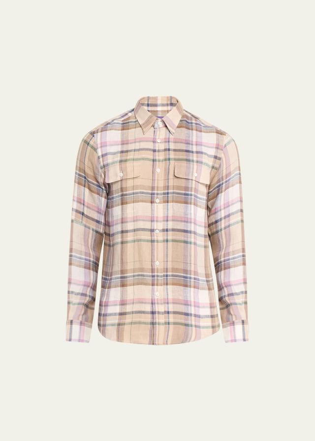 Mens Plaid Linen Long-Sleeve Shirt Product Image