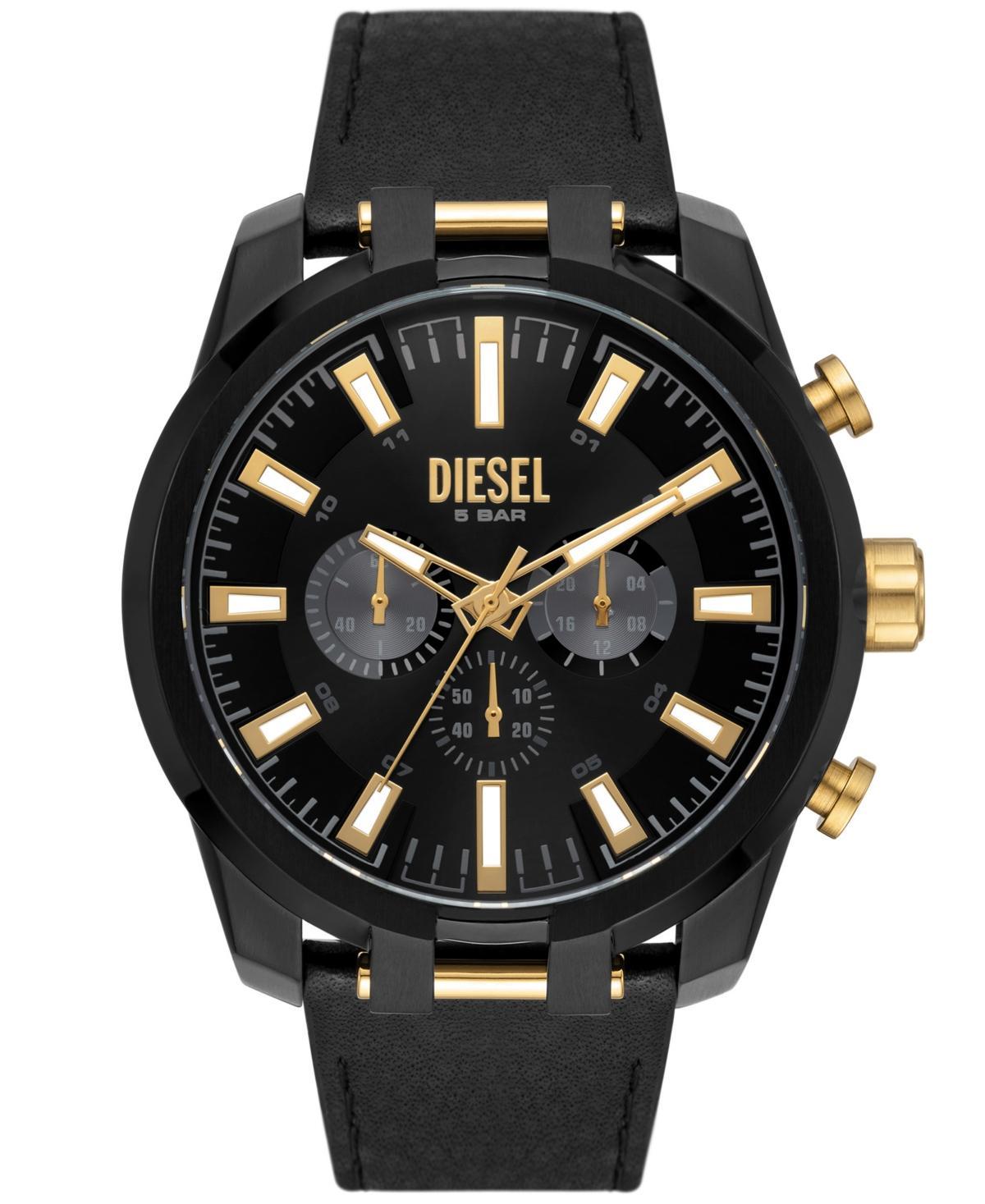 Diesel Mens Split Black Leather Strap Watch, 51mm - Black Product Image