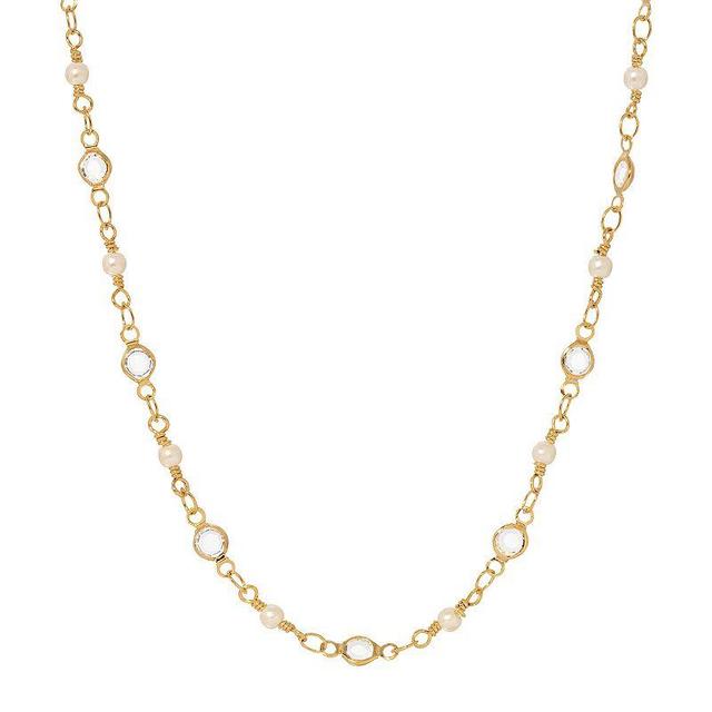 1928 14k Gold Tone Channel Set Crystal Faux Pearl Beads Necklace, Womens, White Product Image