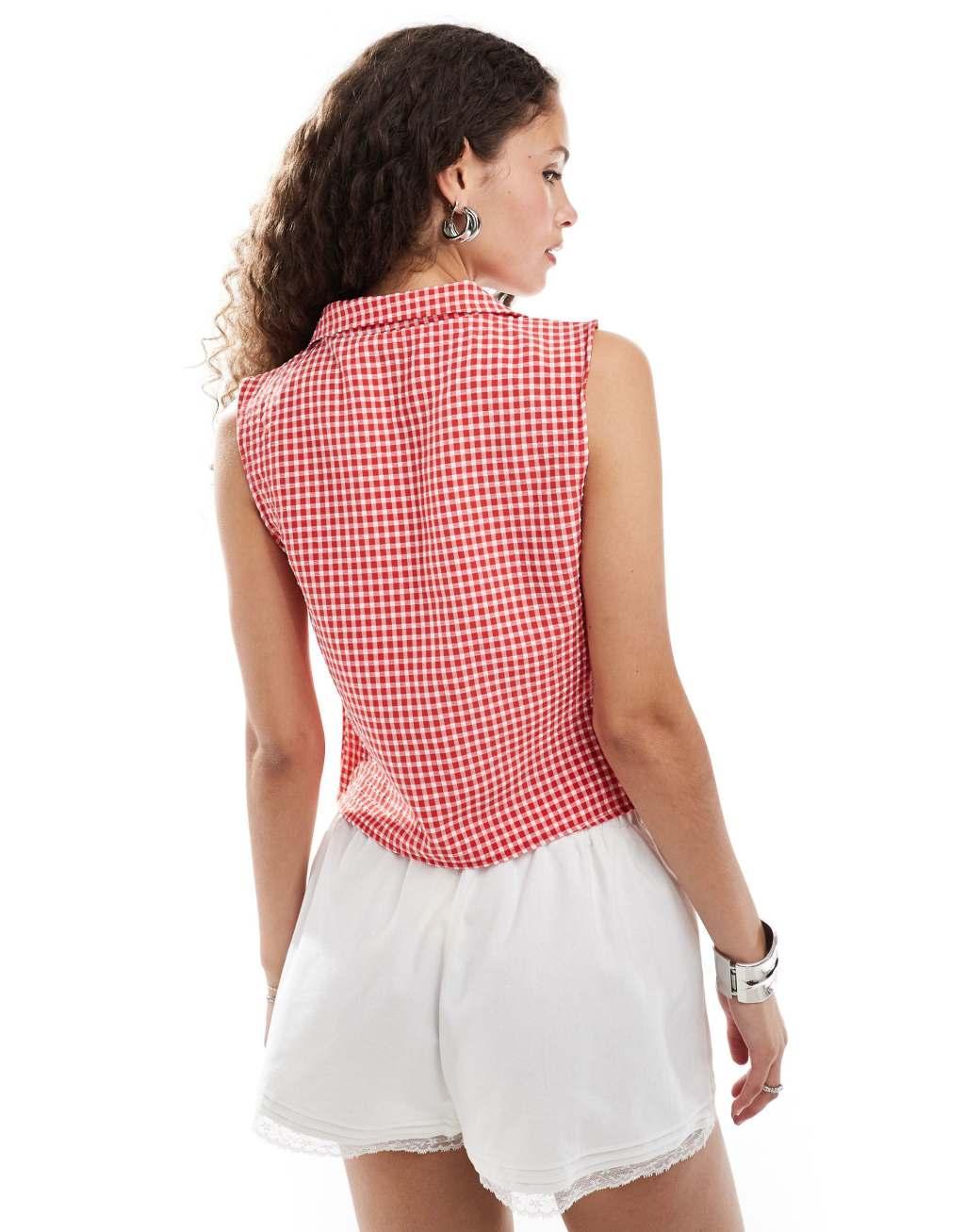 Reclaimed Vintage tie front top in red gingham Product Image