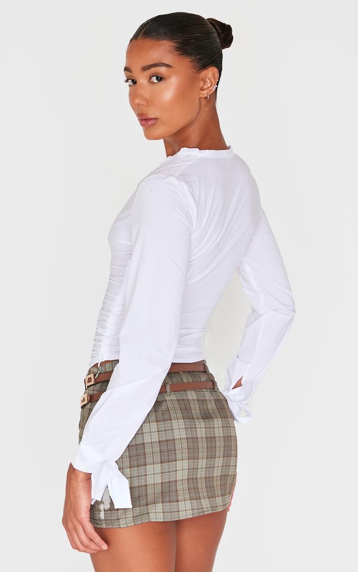 White Ruched Front Tie Detail Shirt Product Image