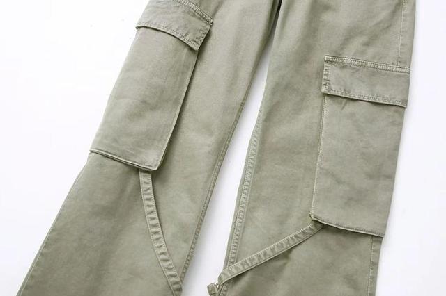 Mid Rise Plain Wide Leg Cargo Pants Product Image