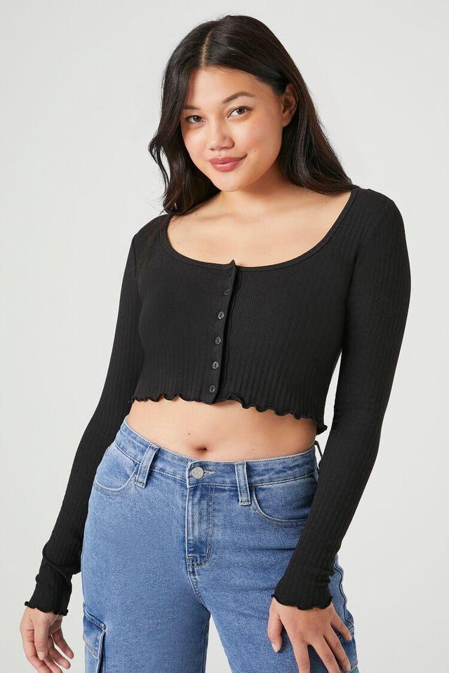 Pointelle Lettuce-Edge Crop Top | Forever 21 Product Image