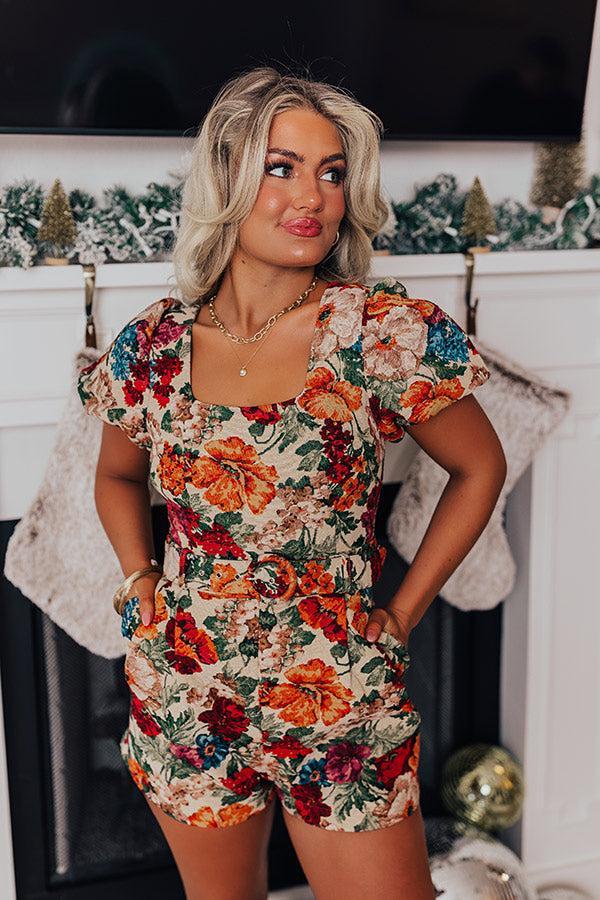 Cute Energy Floral Romper in Beige Product Image