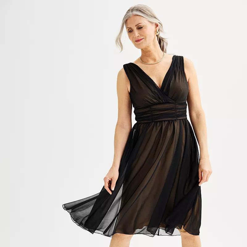 Connected Apparel Chiffon Overlay Fit & Flare Dress Product Image