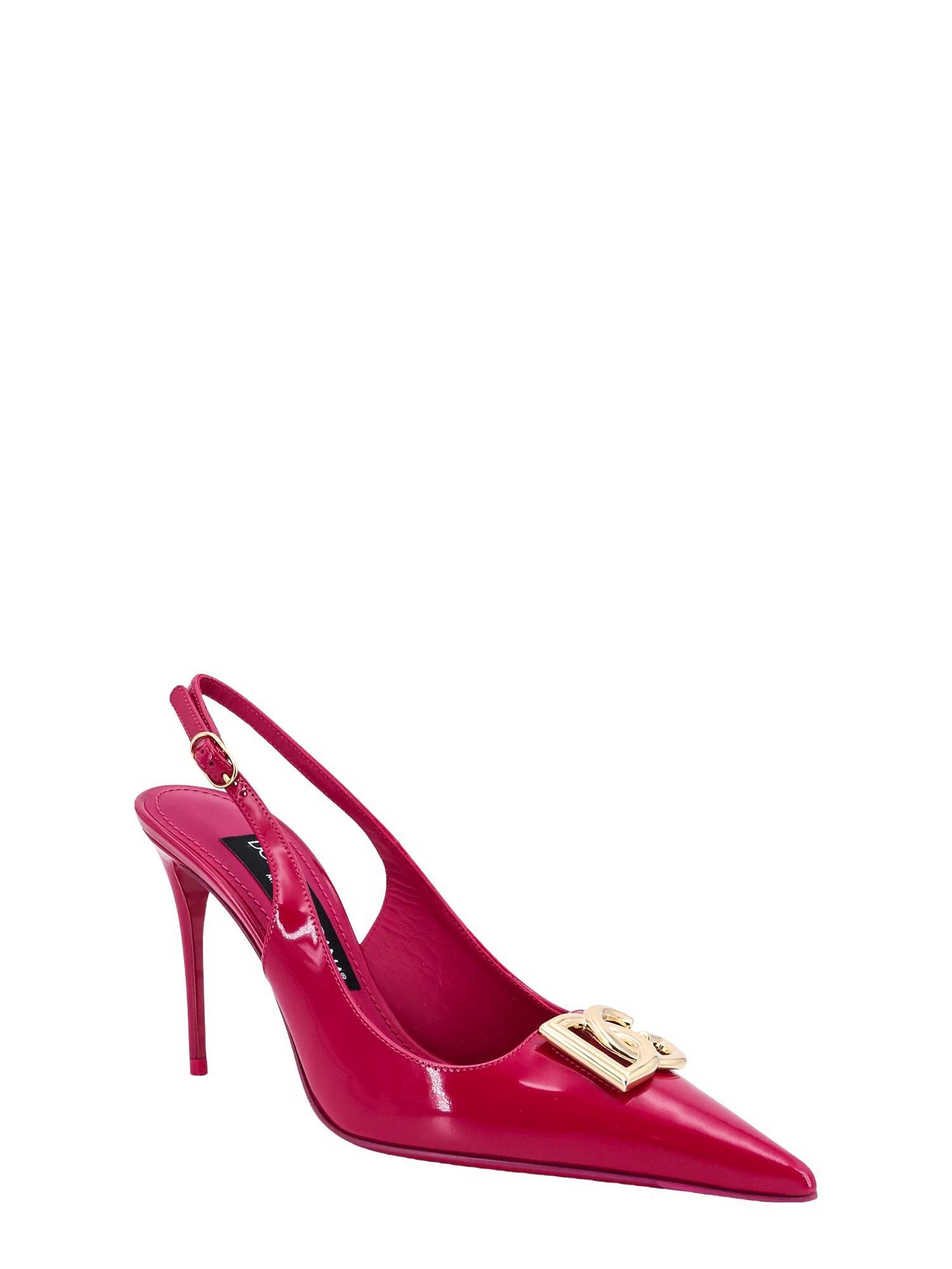 DOLCE & GABBANA Logo-plaque Heeled Slingback Pumps In Red Product Image