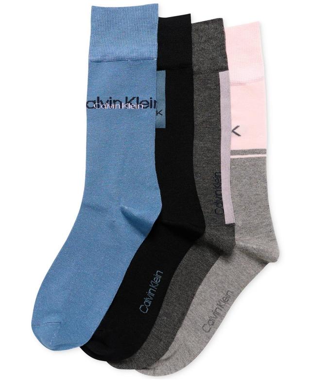 Calvin Klein Mens Crew Length Cushioned Dress Socks, Assorted Patterns, Pack of 4 Product Image