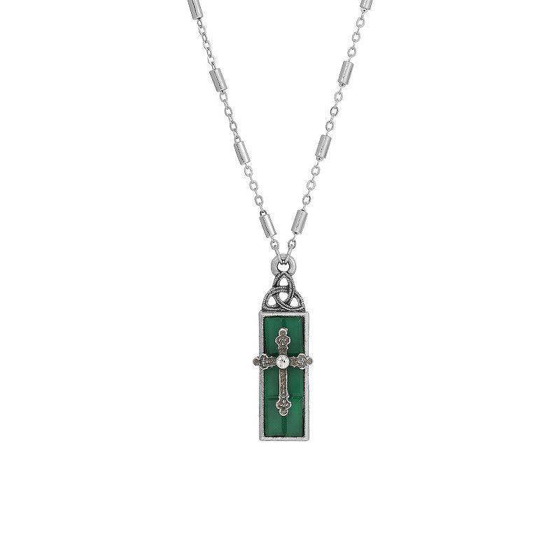 Symbols of Faith Bar Cross Pendant Necklace, Womens, Green Product Image