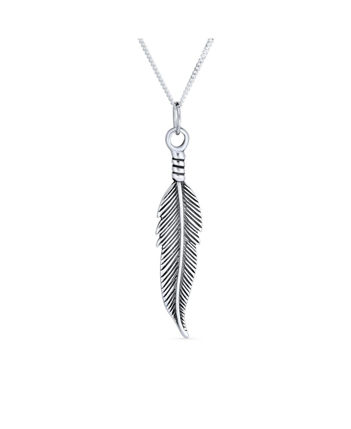 Feather Leaf Dangling Pendant Charm Necklace Western Jewelry For Women Blackened Antiqued .925 Sterling Silver 18 Inches Product Image