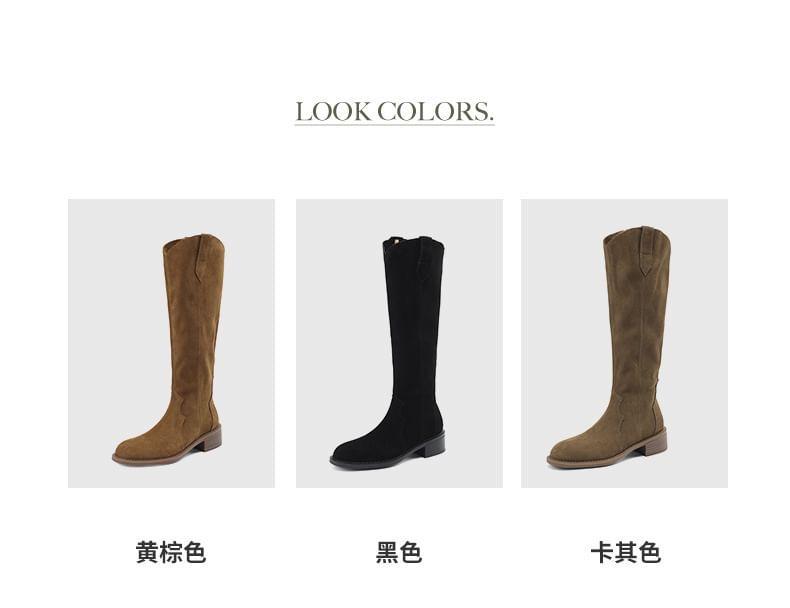 Faux Suede Chunky Heel Tall Boots Product Image