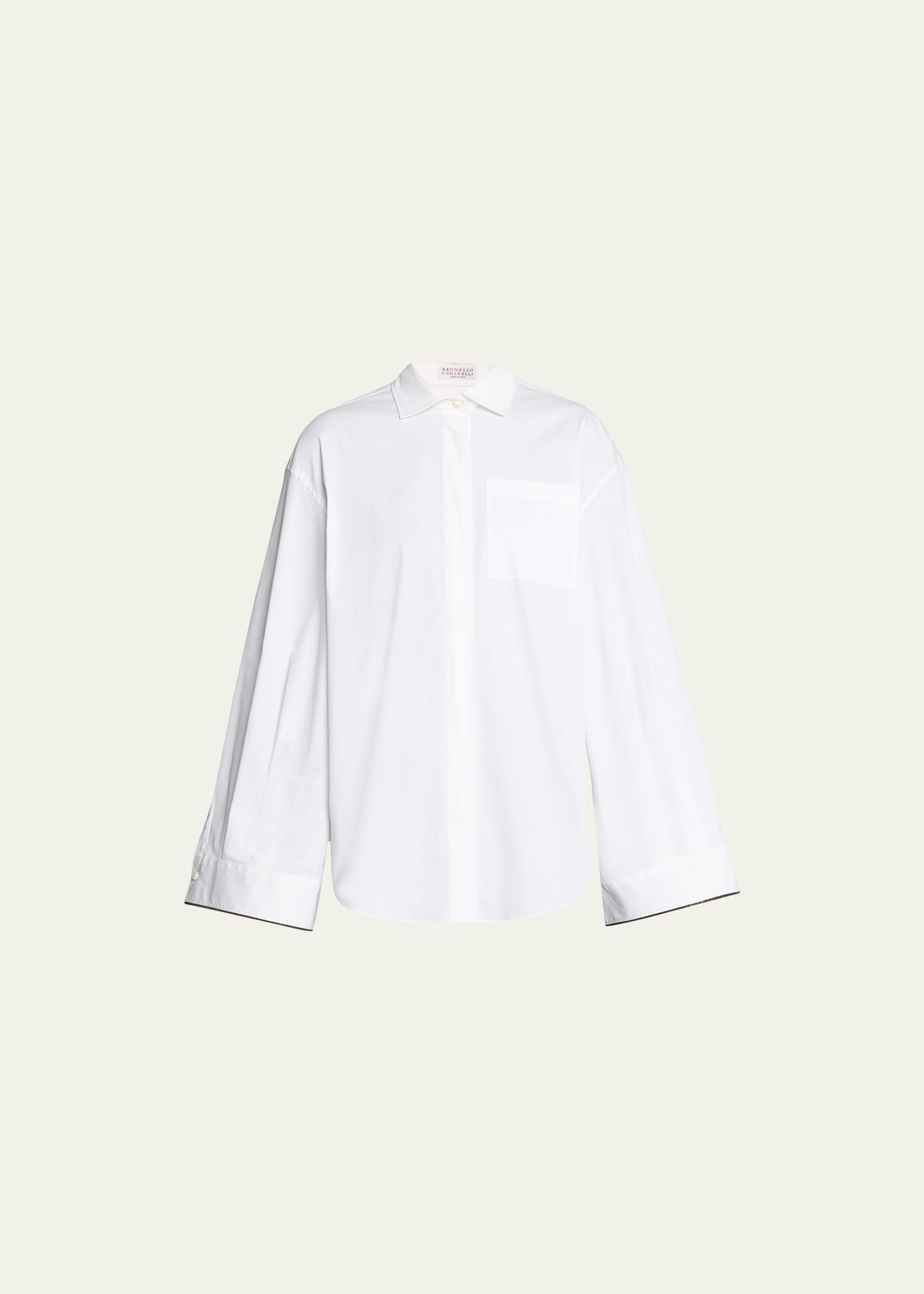 Brunello Cucinelli Monili Trim Stretch Poplin Button-Up Shirt Product Image