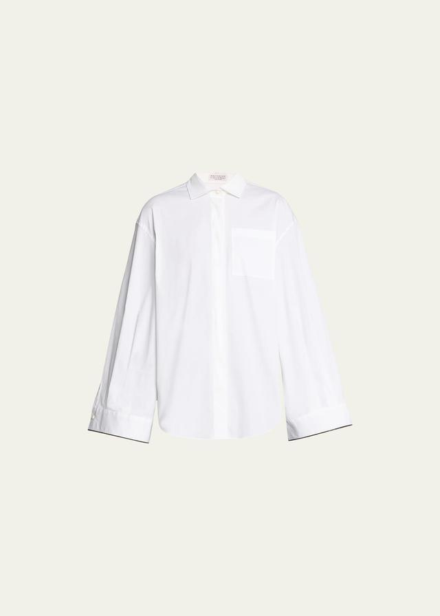 Brunello Cucinelli Monili Trim Stretch Poplin Button-Up Shirt Product Image