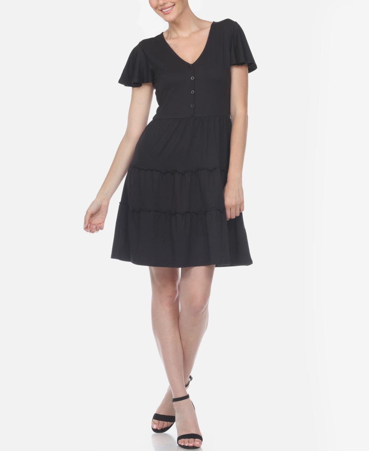 Womens Short Sleeve V-Neck Tiered Dress Product Image