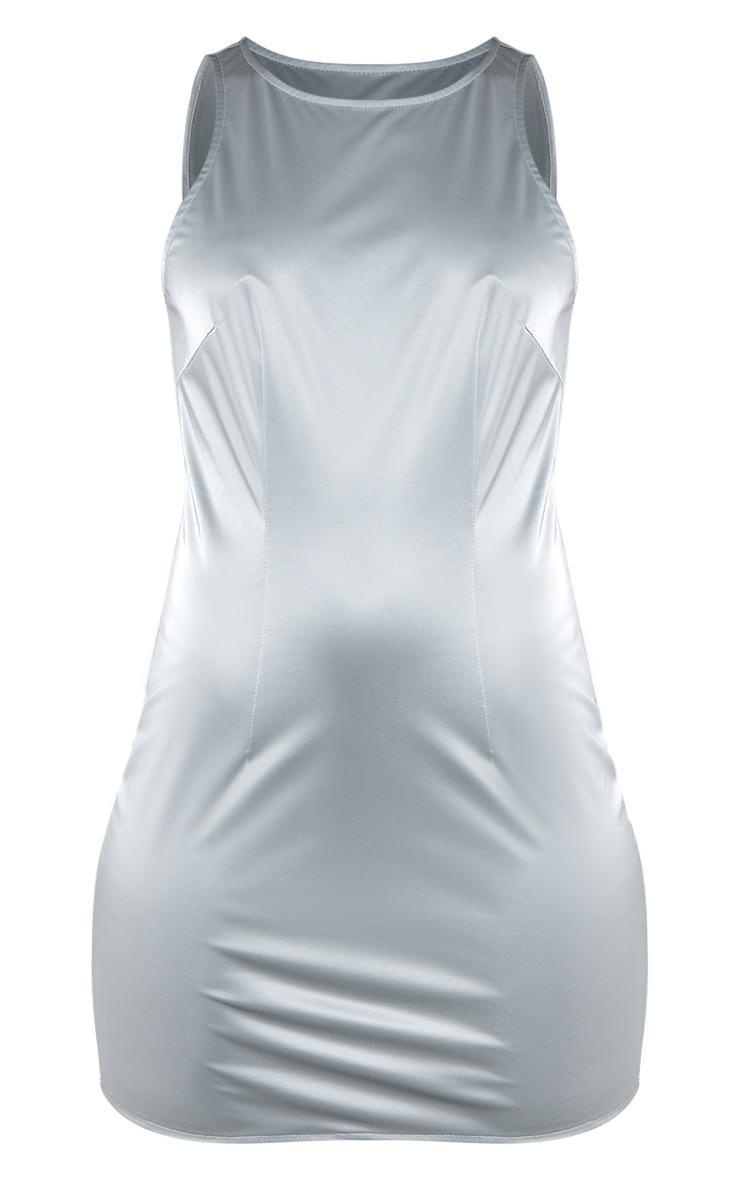 Silver Matte Vinyl Racer Neck Bodycon Dress Product Image