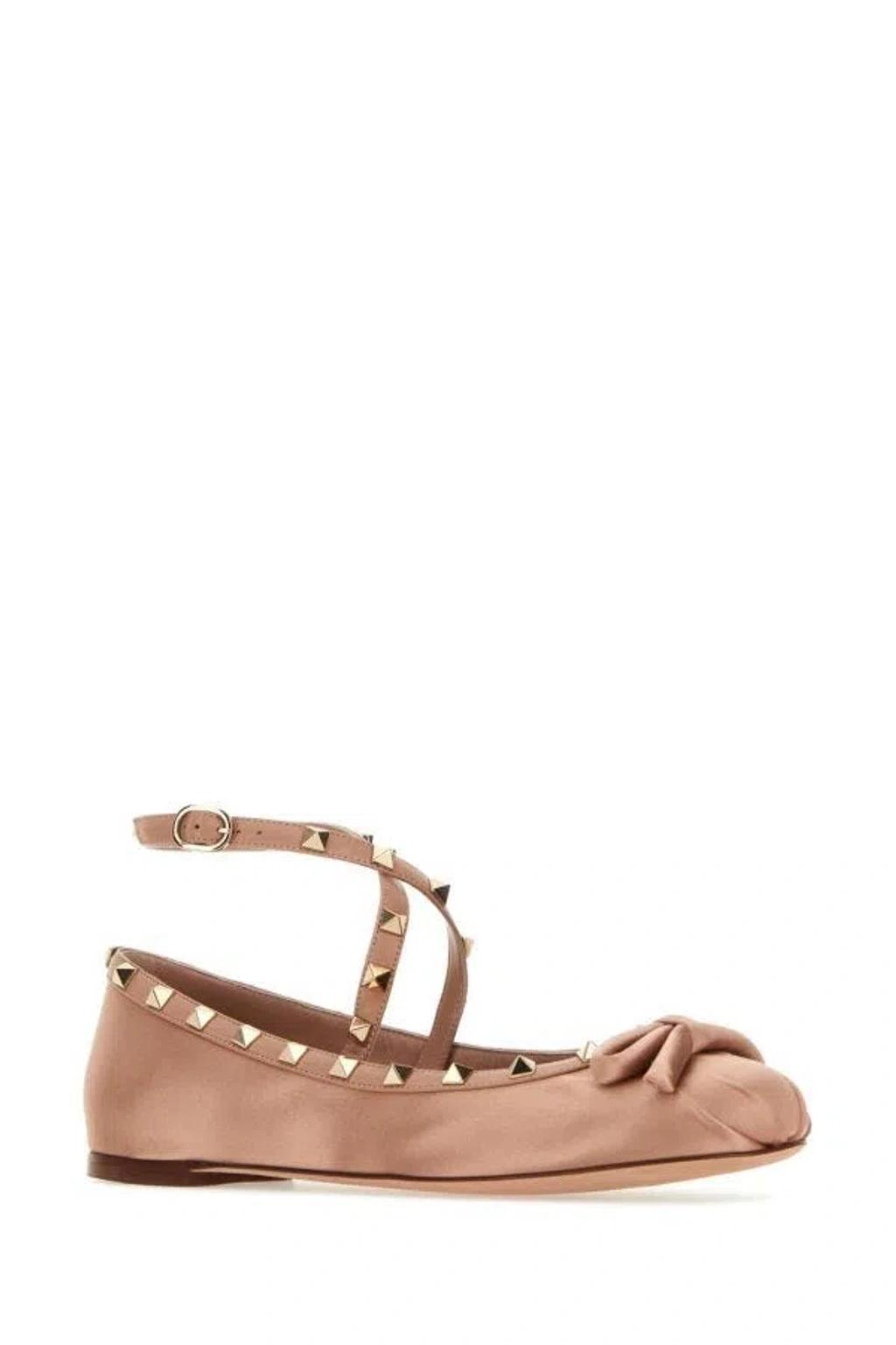 Rockstud Satin Ballerina Flats In Brown Product Image