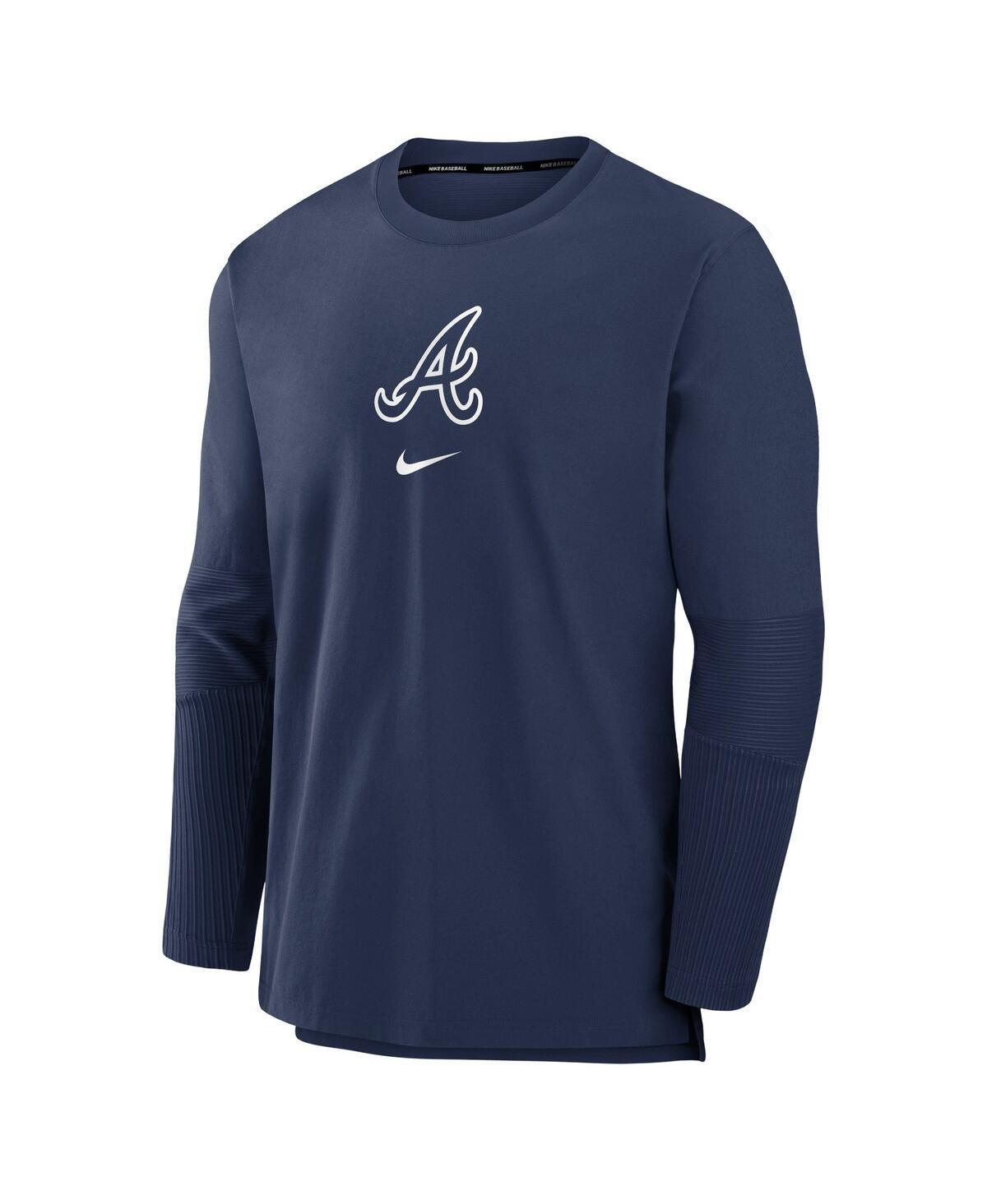 NIKE Men's Navy Atlanta Braves Authentic Collection Player Performance Pullover Sweatshirt Product Image