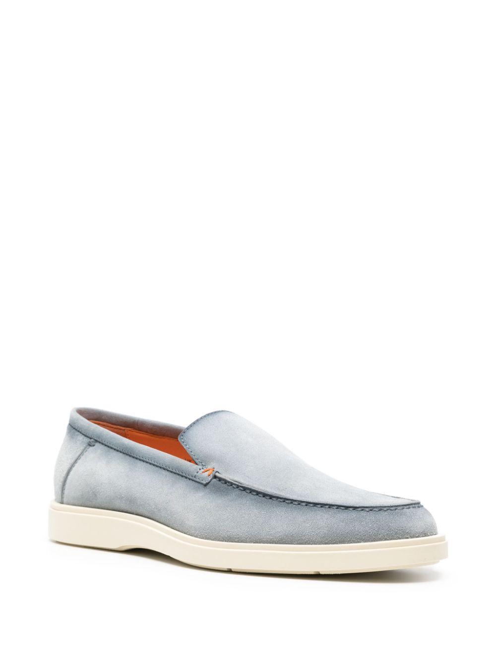 SANTONI Almond-toe Suede Loafers In Blue/pal.c Product Image