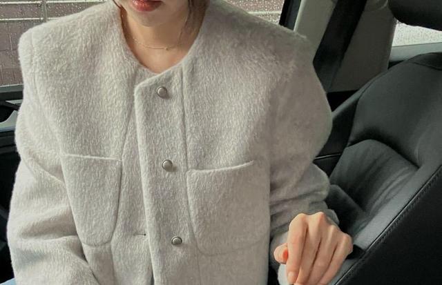 Round Neck Plain Button Jacket Product Image