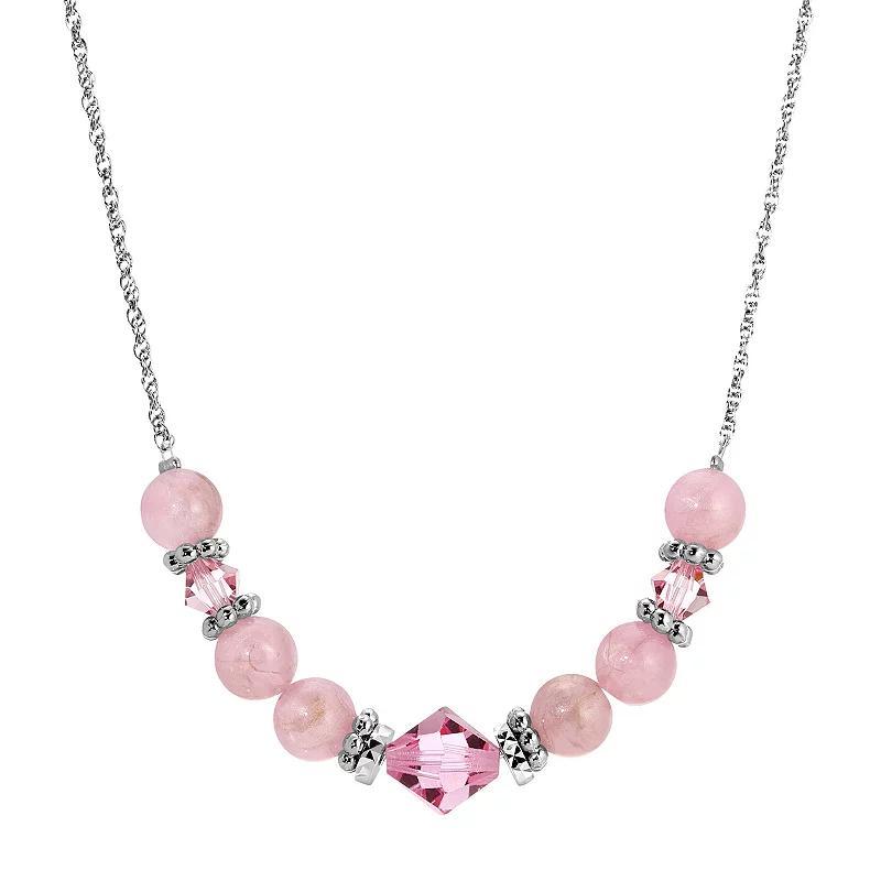 1928 Silver Tone Rose & Pink Multi Bead Necklace, Womens product image