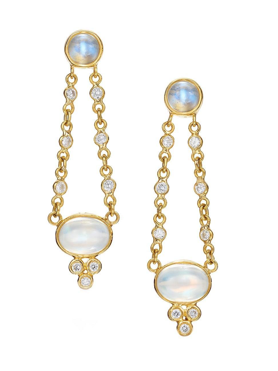 Womens Classic 18K Gold, Diamond & Blue Moonstone Long Chain Drop Earrings Product Image