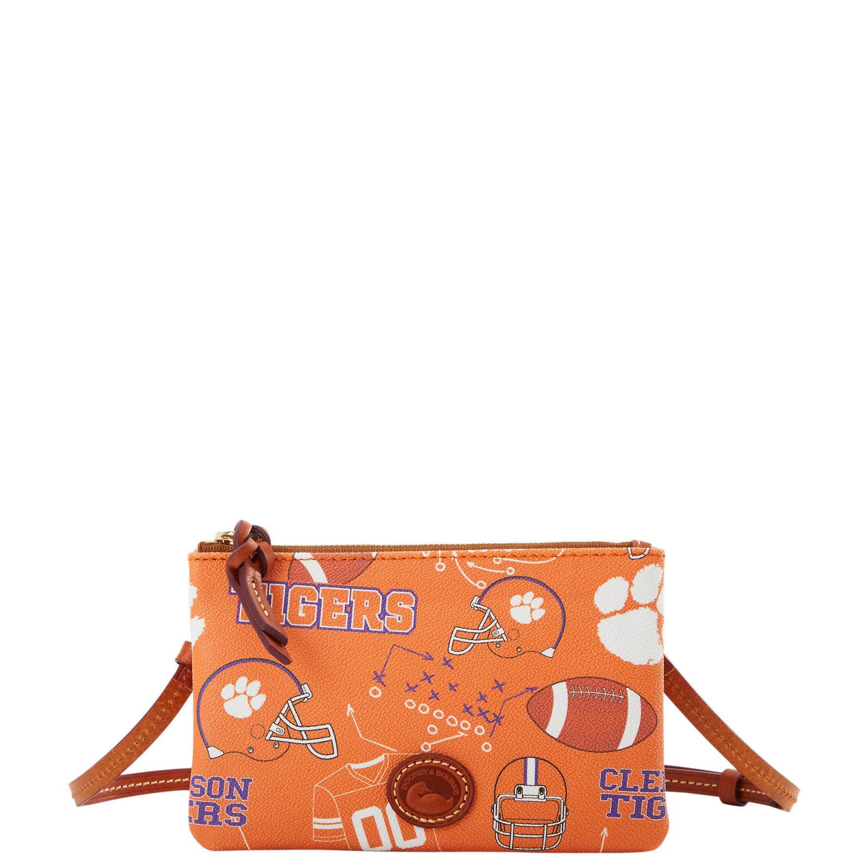 Dooney & Bourke Womens Collegiate Clemson Top Zip Crossbody Coated Cotton Shoulder Bag in Orange Product Image