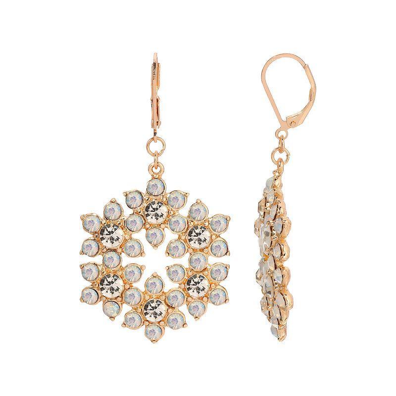 1928 Gold Tone Simulated White Opal Crystal Flower Wreath Drop Earring, Womens Product Image