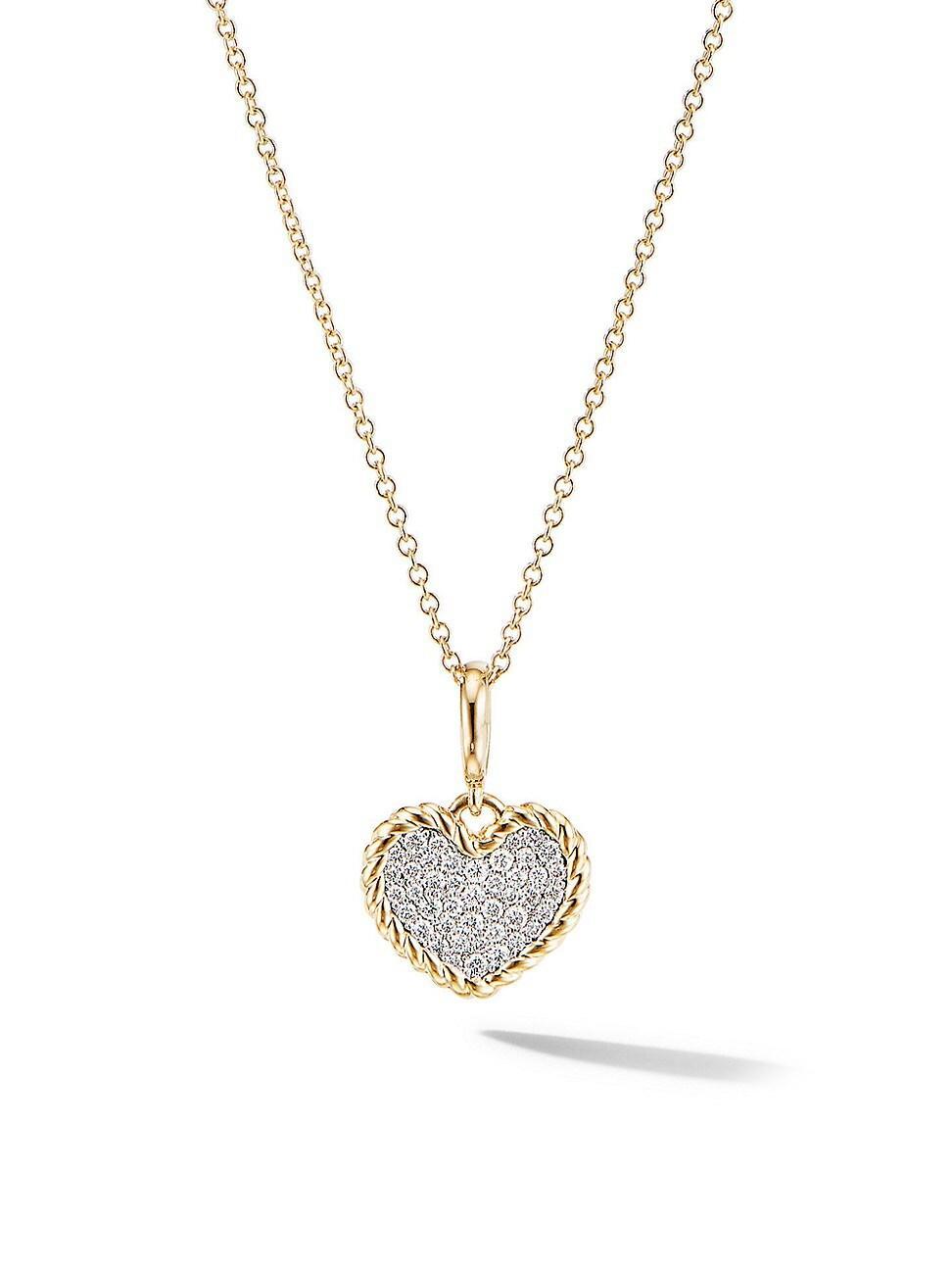 Womens Cable Collectibles Pav Plate Heart Necklace in 18K Yellow Gold with Diamonds Product Image