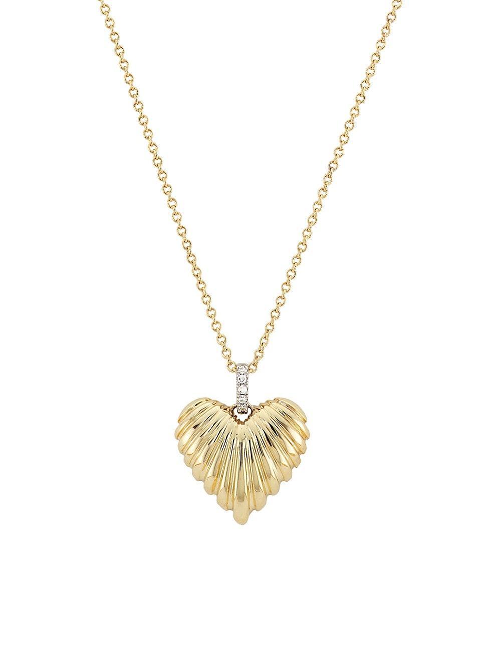 Womens Two-Tone 14K Gold & 0.02 TCW Diamond Heart Pendant Necklace Product Image