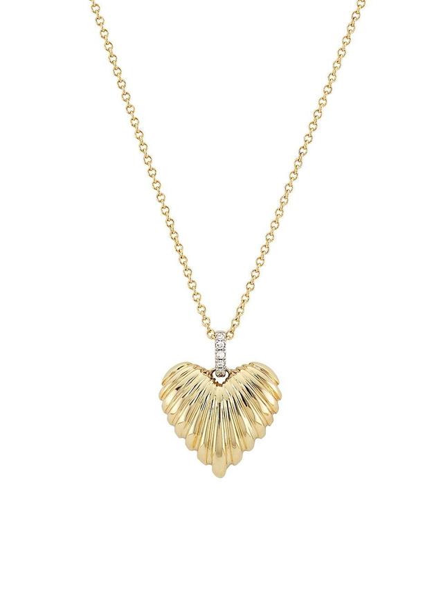 Womens Two-Tone 14K Gold & 0.02 TCW Diamond Heart Pendant Necklace Product Image