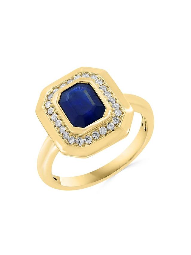 Womens 14K Yellow Gold, Blue Sapphire & 0.25 TCW Diamond Ring Product Image