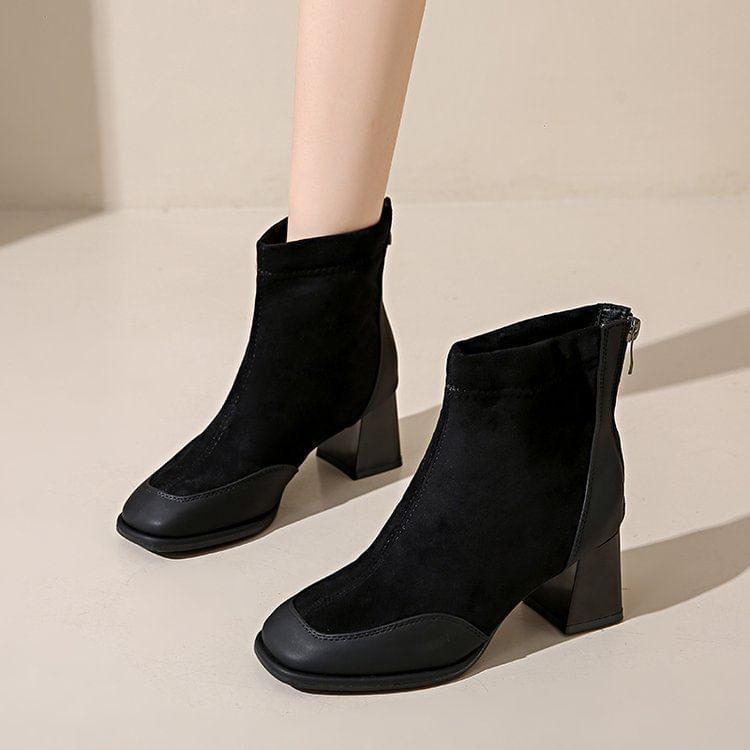 Faux Leather Block Heel Short Boots Product Image