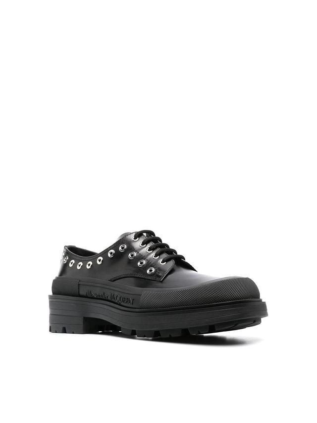 Leather Loafers Embellished With Eyelet In Black Product Image