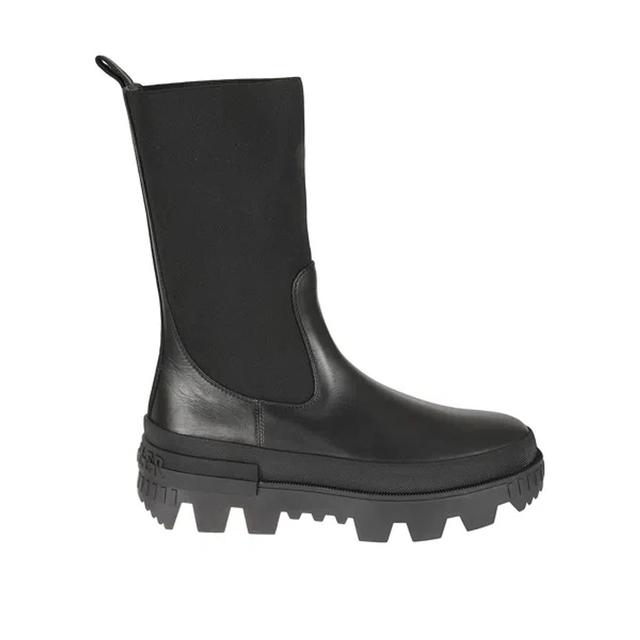 MONCLER Leather Logo Boots Women In Black Product Image