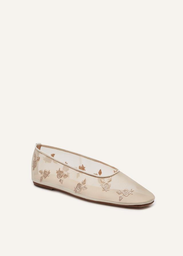 Mesh ballet flats in cream embroidery Product Image