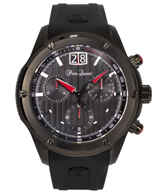 Pierre Laurent Mens Performance Swiss Chronograph Rubber Strap Watch 45mm - Black Pvd Over Stainless Steel Product Image