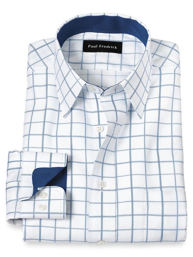 Non-Iron Cotton Windowpane Dress Shirt With Contrast Trim - White/blue Product Image