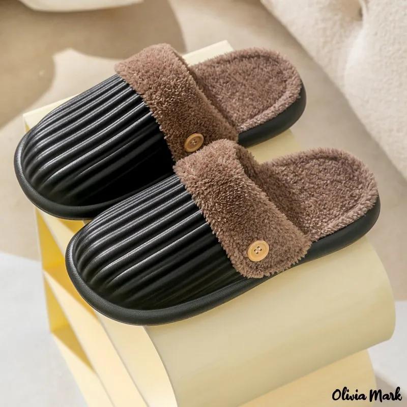 Olivia Mark – Autumn and winter comfortable soft cotton slippers thick bottom home warm couple slippers Product Image