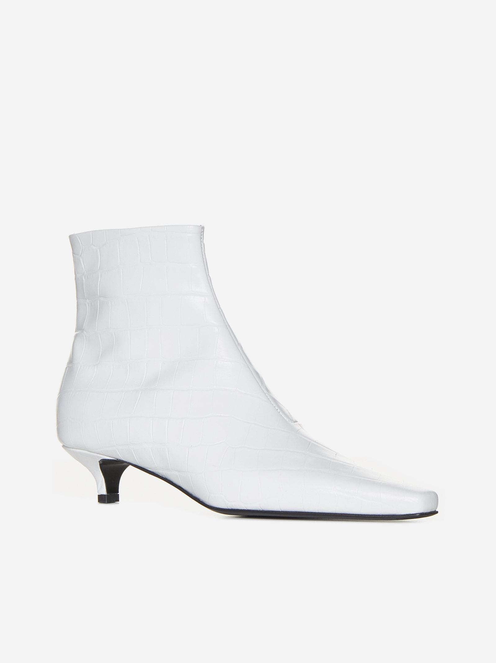 The Croco Slim Leather Ankle Boots In White Product Image